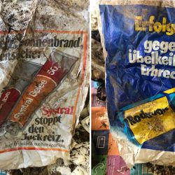 gefunden am 19. April 2020 im Stennweiler Wald von Tobias Maurer<br/>
Werbetüte für Systral und Rovadan<br/>
womöglich aus den 1980er Jahren