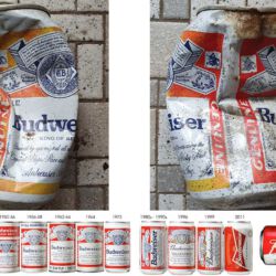 gefunden am 6. März 2021 in der Zollhausstraße in Neunkirchen
Budweiser-Dose
Verfallsdatum auf dem Boden 1983