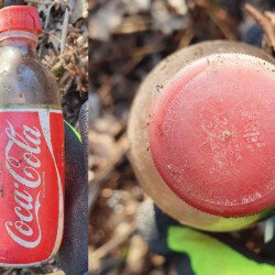 gefunden am 7. März 2021 in der Mühlenstraße in Schiffweiler
Coca Cola-Einwegflasche
MHD Ende 1988