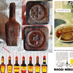 gefunden am 20. März 2021 in der Nähe des alten Bahnhofs Fürth
Flaschen mit Wulst ohne die Prägung "Maggi" wurden von 1959-1965 hergestellt