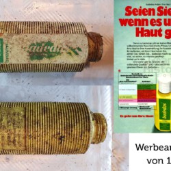 gefunden am 18. April 2021 in Heinitz
Badedas-Flasche aus den 1970er Jahren